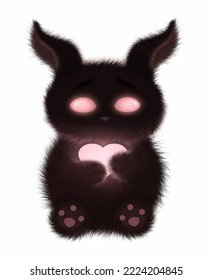 Cute hairy monster with a heart in his paws