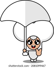 lindo medio hueso personaje de disfraz de mascota de caricatura vector sujetando el paraguas