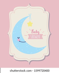 Cute half moon hanging star, vector illustration