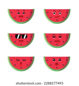 cute half slice watermelon various activity face expression vector