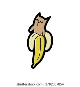 Cute half-banana cat, good for stickers t shirt design, drawing, art, print, cartoon