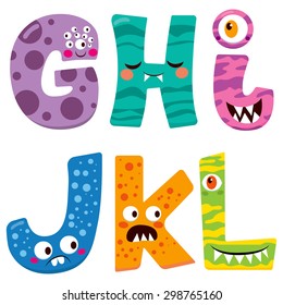 Cute Halloween alphabet with funny g h i j k l monster characters