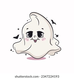 Cute halloween baby ghost. Cute cartoon character. Vector illustration.