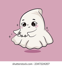 Cute halloween baby ghost. Cute cartoon character. Vector illustration.