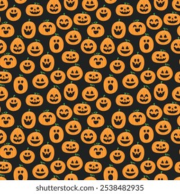 Cute Halloween background with hand drawn pumpkins. Seamless pattern. Vector illustration