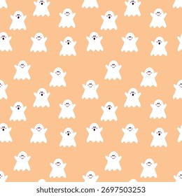 Netter Halloween-Hintergrund mit handgezeichneten Geistern. Nahtloses Muster. Vektorgrafik