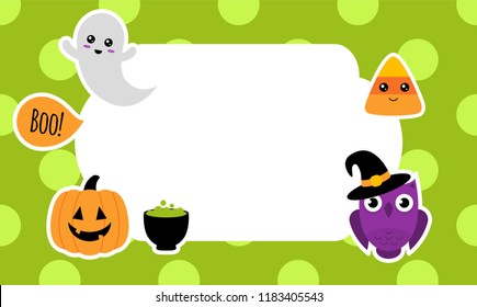 Cute Halloween Background With Pumpkin, Bat, Ghost,cat, Spider Stickers Vector Illustration