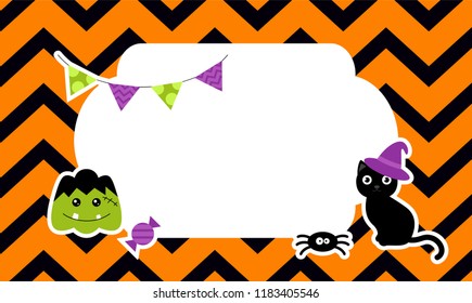 Cute Halloween background with pumpkin, bat, ghost,cat, spider stickers Vector illustration