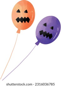 Cute Halloween balloons watercolor hand drawing