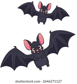 Cute Halloween bat with big yellow eyes and wide black wings, perfect for spooky holiday decorations and fun seasonal designs.