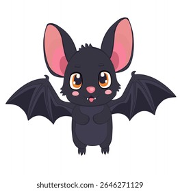 Cute Halloween bat with big yellow eyes and wide black wings, perfect for spooky holiday decorations and fun seasonal designs.
