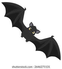 Cute Halloween bat with big yellow eyes and wide black wings, perfect for spooky holiday decorations and fun seasonal designs.