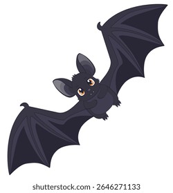 Cute Halloween bat with big yellow eyes and wide black wings, perfect for spooky holiday decorations and fun seasonal designs.