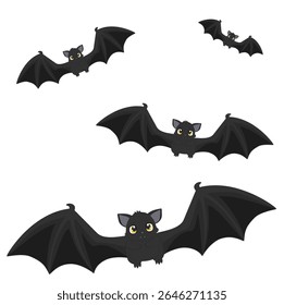 Cute Halloween bat with big yellow eyes and wide black wings, perfect for spooky holiday decorations and fun seasonal designs.