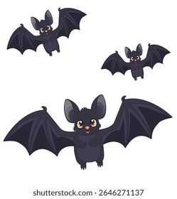 Cute Halloween bat with big yellow eyes and wide black wings, perfect for spooky holiday decorations and fun seasonal designs.