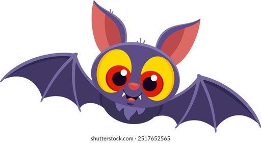 Cute Halloween Bat Cartoon Character Flying Vector Illustration Flat Design Isolated On Transparent Background