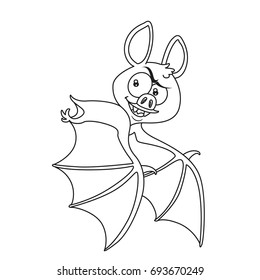 Cute Halloween bat flying outlined for coloring page