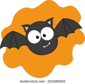 Cute halloween bat isolated on orange background. Vector illustration for holiday sale banner, poster, social media, cover, party invitation, design element. Flat cartoon style.