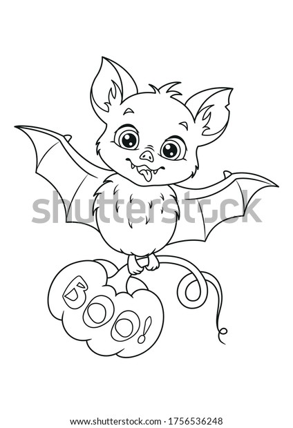 Cute Halloween Bat Pumpkin Coloring Page Stock Vector (Royalty Free ...