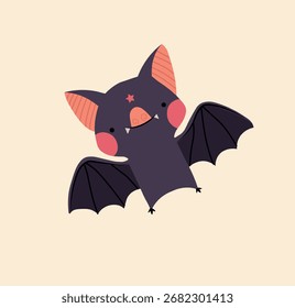 Lindo Vector de murciélago de Halloween – Ilustración de murciélago volador fantasmagórico de dibujos animados