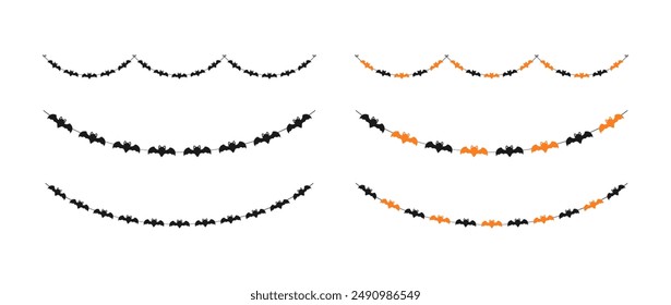 Cute Halloween Bats Garland Silhouette Set. Simple hanging party banner classy decor vector element.