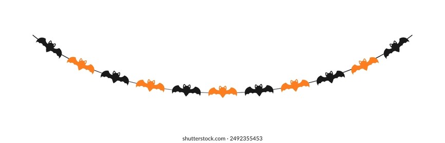 Cute Halloween Bats Garland Silhouette. Simple hanging party banner classy decor vector element.