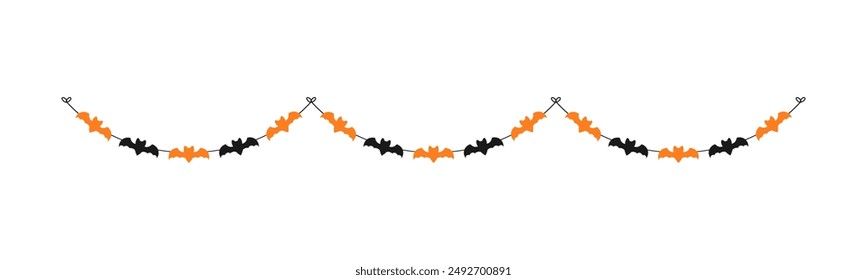 Cute Halloween Bats Garland Silhouette. Simple hanging party banner classy decor vector element.