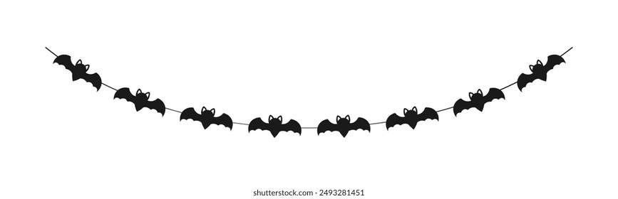 Cute Halloween Bats Garland Silhouette. Simple hanging party banner classy decor vector element.