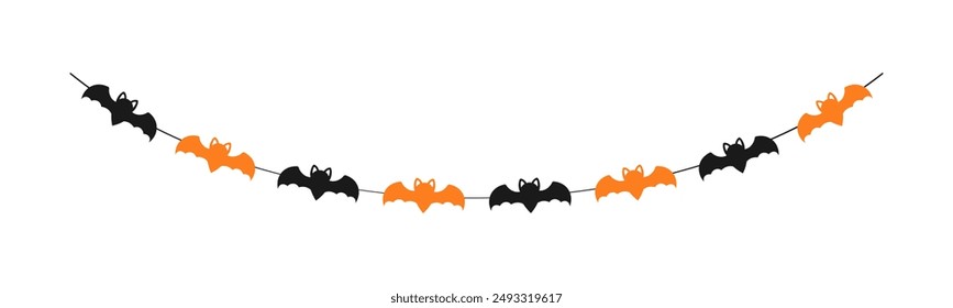 Cute Halloween Bats Garland Silhouette. Simple hanging party banner classy decor vector element.