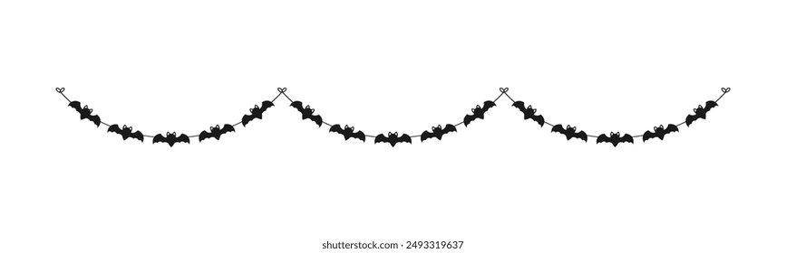 Cute Halloween Bats Garland Silhouette. Simple hanging party banner classy decor vector element.