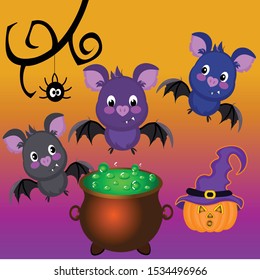 Cute Halloween Bats and Pumpkin