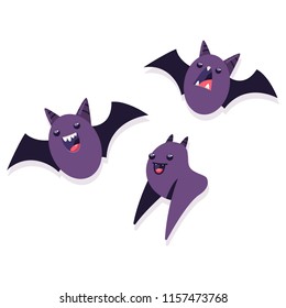 Cute Halloween bats. Vector cartoon funny character set isolated on white background.