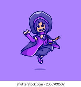 cute halloween beautiful witch riding a flying broom, suitable for cute and beautiful witch halloween mascot or t-shirt design