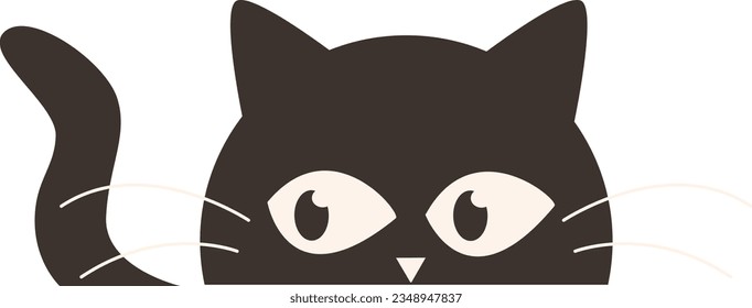 Cute Halloween Black Cat Peeking Vector Illustration