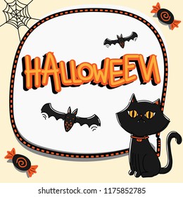 Cute Halloween Black Cat Text Box Vector.