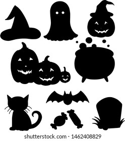 Cute Halloween Black Silhouettes Vector Illustrations