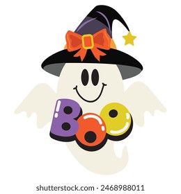 Lindo Halloween boo fantasma Vector ilustración de dibujos animados