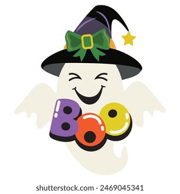 Cute Halloween boo ghost vector cartoon illustration