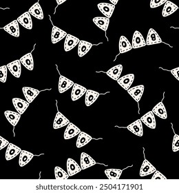 Cute Halloween boo kids party garland background seamless repeat pattern. Halloween holiday cartoon style design for paper, textile, wallpaper, stationery design.