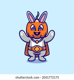 cute halloween bunny pumpkin superhero illustration