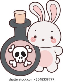 Cute Halloween Bunny stock illustration. Funny bunny Halloween for sticker elements. Bunny with dark magic potion