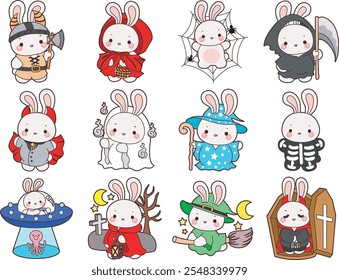 Cute Halloween Bunny stock illustration. Funny bunny Halloween for sticker elements. Bunny with variation of halloween costume