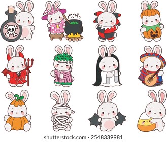 Cute Halloween Bunny stock illustration. Funny bunny Halloween for sticker elements. Variation halloween stickers of bunny