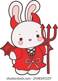 Cute Halloween Bunny stock illustration. Funny bunny Halloween for sticker elements. Bunny with devil costume