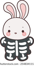 Cute Halloween Bunny stock illustration. Funny bunny Halloween for sticker elements. Bunny wearing a skull costume