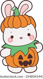 Cute Halloween Bunny stock illustration. Funny bunny Halloween for sticker elements. Bunny with scary pumpkin costume