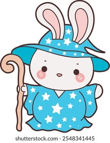 Cute Halloween Bunny stock illustration. Funny bunny Halloween for sticker elements. Bunny wearing a blue witch costume