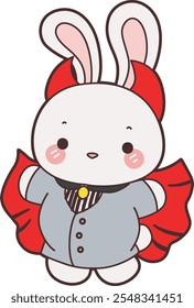 Bonito Halloween Bunny ilustração stock. Dia das Bruxas de coelho engraçado para elementos adesivos. Coelhinho com traje de vampiro