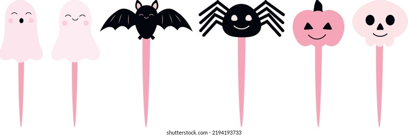 Cute Halloween-Topper mit Kürbis, Geist, Fledermaus, Schädelvorlagen