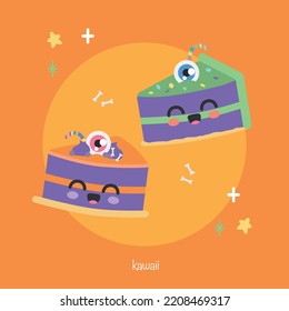 Una tarta de Halloween. Ilustración vectorial. Ideal para invitaciones a fiestas, carteles, decoraciones, niños y juegos.